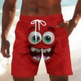 thumbnail image 2 of BVnarty Men's Grinning Cartoon Expression Swim Trunks Elastic Waist Drawstring Side Pockets Quick Dry Breathable Vacation Beach Daily Lounge Shorts Red XXL, 2 of 5
