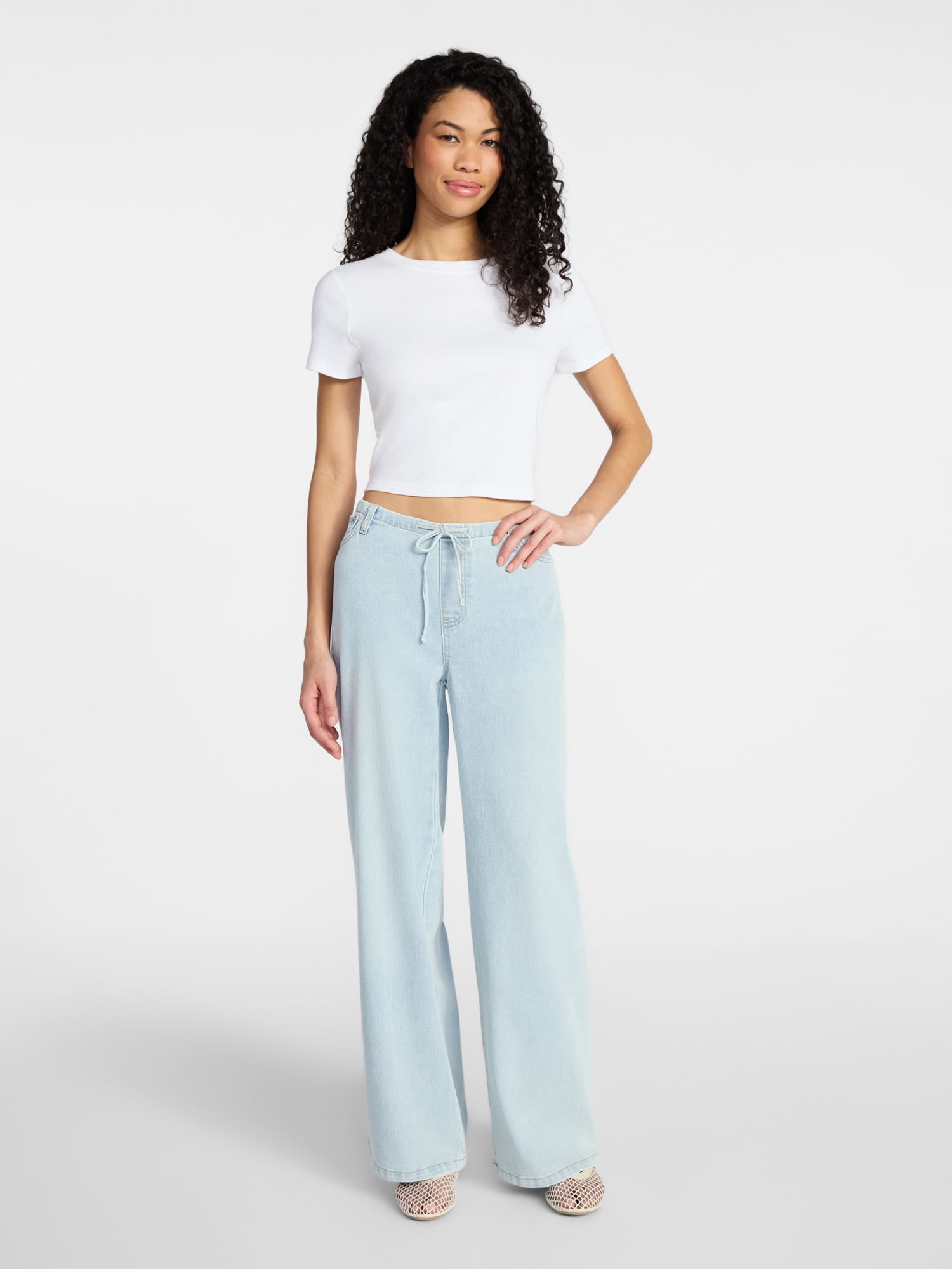 No Boundaries Mini Waistband Wide Leg Pants, 31'' Inseam, Women's Sizes XXS-XXL
