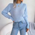 thumbnail image 2 of Vedolay Womens Fall Sweaters Women's Crewneck Cropped Sweater Oversized Long Sleeve Side Slit Pullover Tops,Blue S, 2 of 5