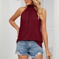 thumbnail image 1 of Knitted Sleeveless  Top, Halter Neck Easy Matching Stylish Pure Color Sleeveless  Top  for Working Wine Red L, 1 of 6