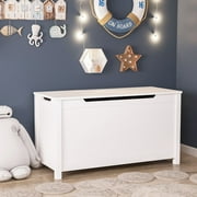 Kids Wooden Toy Chest, 2 In 1 Large Toy Storage Truck Bench with Flip-Top Lid, 2 Safety Hinges & Groove Handle, Toddler Big Toy Box for Children's Room & Playroom, Gift for Boys Girls Age 3+ (White)