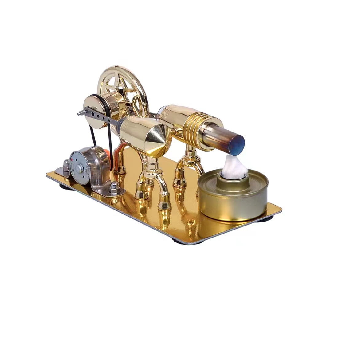 Working Stirling Engine Generator Model with Light Bulb, Heat Powered Hot Air Engine, Dual Cylinder Metal Mechanical Desktop Physics Demonstration Model & Display Gift (Light Color Random)