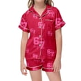 thumbnail image 4 of Kids Girls 67 Pajama Button Short Sleeve Shorts Two Piece Silk Sleepwear Children Valentine's Day Nightwear Outfit for Kids Cozy Loungewear, 4 of 6