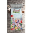 thumbnail image 2 of Ambesonne Floral Quilted Coverlet 2 Pcs, Summer Blooms, Twin Size, Red Green Purple, 2 of 2