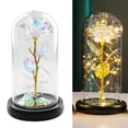 thumbnail image 3 of Rosa con cubierta de vidrio y luz LED, rosa eterna, flor de aluminio, regalo para San Valentín, Navidad, día de la madre, color dorado, 3 of 12