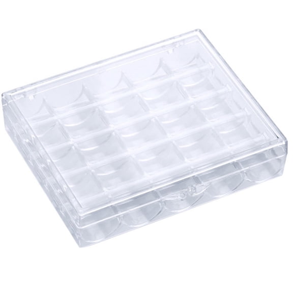 Sewing Machine Bobbin Case, Plastic Storage Box with 25 Empty Spools Organizer for Sewing Machine Knitting Needle Accessories Tools Set Clear Body Storage Tray Clear