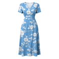 thumbnail image 4 of Boho Dresses for Women Short Sleeve Wrap V-Neck Hight Waist Sundress Casual Summer Beach Vacation Dress, 4 of 7