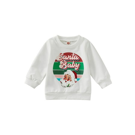

IMISSILLEB Toddler Baby Boy Girl Christmas Clothes Santa Printed Long Sleeve Round Necl Pullover Tops Fall Winter Outfits