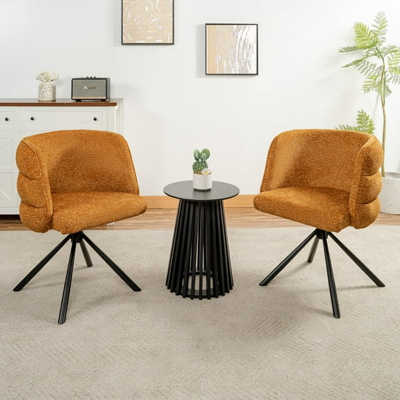 Set of 2 270° Swivel Home Office Desk Chairs, Modern Dining Chairs, Upholstered Bedroom Chairs with Metal Base, Makeup Chair for Vanity, Living Room, Bedroom, Study Room, Dining Room (Orange)
