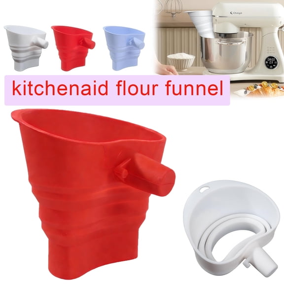 Flour Funnel for Kitchenaid Mixer,Silicone Flour Funnel,Collapsible,Non-Stick,Heat-Resistant,Dishwasher Safe, for Precision Flour Transfer in Stand Mixers