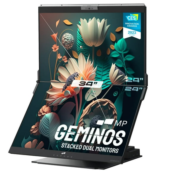 Mobile Pixels Geminos 2 x 24 inch FHD Stacked Computer Monitor with All-inclusive Dual Vertical Monitors, 100W USB-C Charging, 1080P Webcam&Speakers, HDMI/USB-A/USB-C, Height Adjustable (2 Monitors)