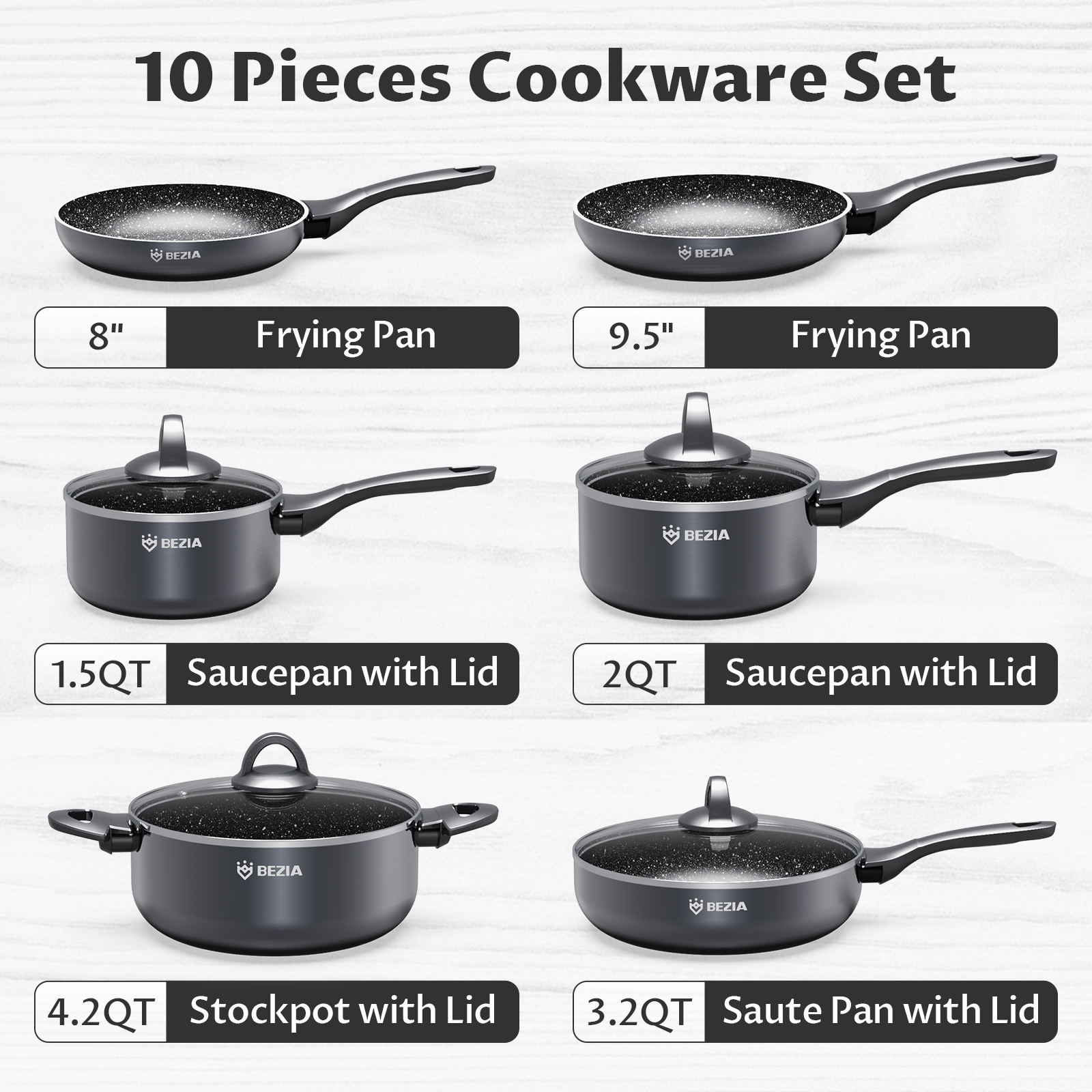 Induction Pots and Pans Set 10 Piece, Dishwasher Safe Nonstick Cooking Pans, Aluminum