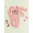 thumbnail image 4 of Spewahor Infant Baby Girl Fall Romper Letter Print Ribbed Long Sleeves Round Neck Full Length Jumpsuit with Headband, 4 of 9