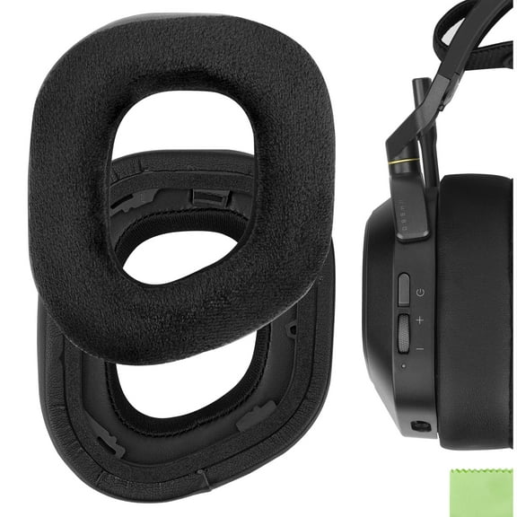 Geekria Comfort Hybrid Velour Replacement Ear Pads for Corsair HS80 RGB Wireless Headphones Ear Cushions, Repair Parts (Black)