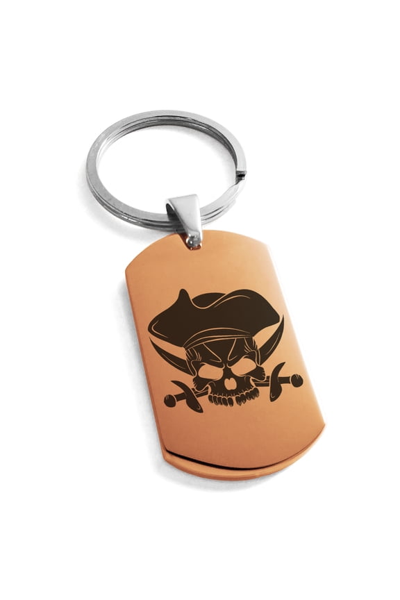 Stainless Steel Pirate Skull & Cross Swords Engraved Dog Tag Keychain Keyring