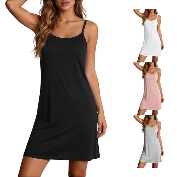 XIAOCHA Womens Solid Mini Dress Spaghetti Strap Loose Soft Nightdress Loungewear