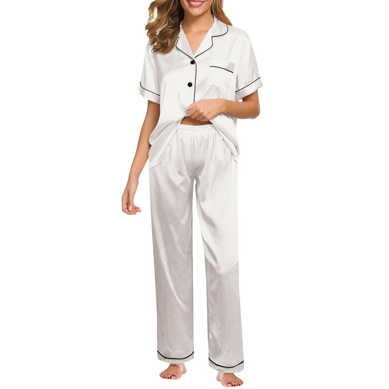 Outfmvch pajama sets for women 2 piece womens pajamas silk pajamas for  women Sleepwear Sets notch collar short sleeves Slim-Leg Solid color  Polyester