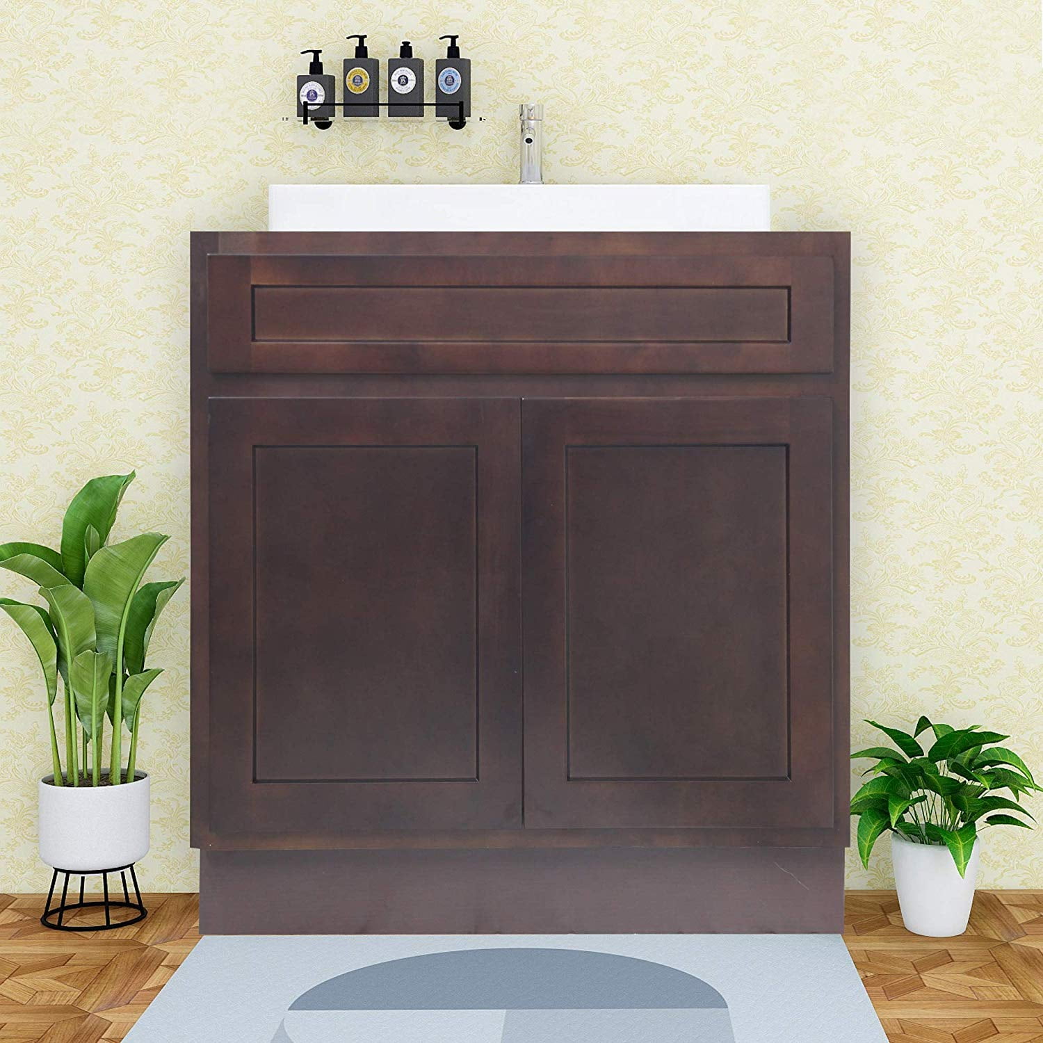 Vanity Art 24" Bathroom Vanity Solid Wood Brown Finish Bathroom