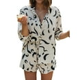 thumbnail image 6 of Sedceaty Women's Two Pieces Clothes Outfit, Turn-Down Collar Short Sleeve Button-Down Printed Blouse + Elastic Waist Shorts, 6 of 9