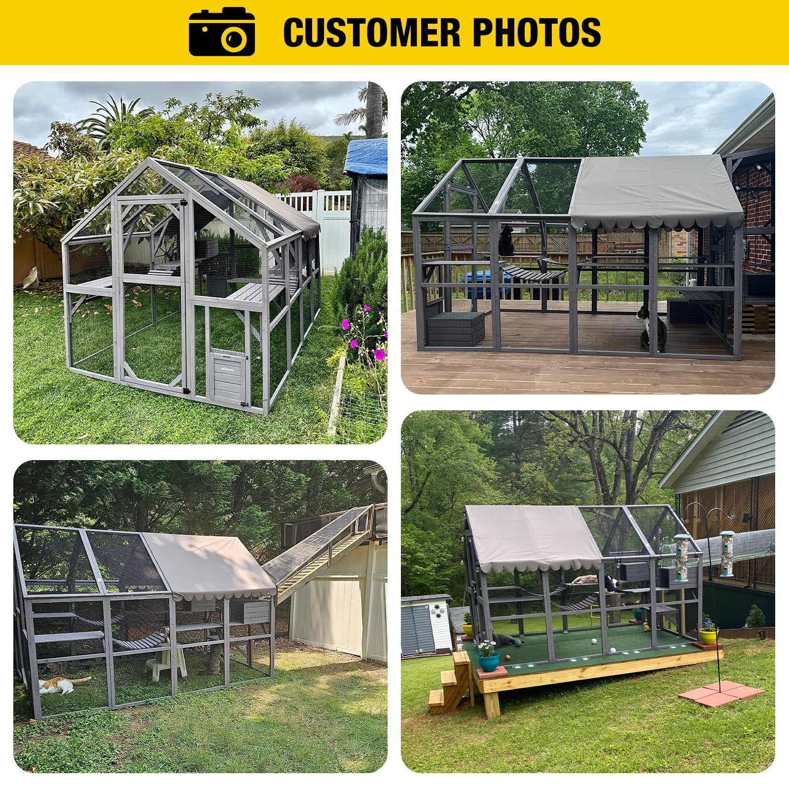 Aivituvin 110'' Extra Large Catio Outdoor Cat Enclosure, Walk-in Wooden Cat Cage with Bridges, Platforms, Rest Rooms, Roof Cover