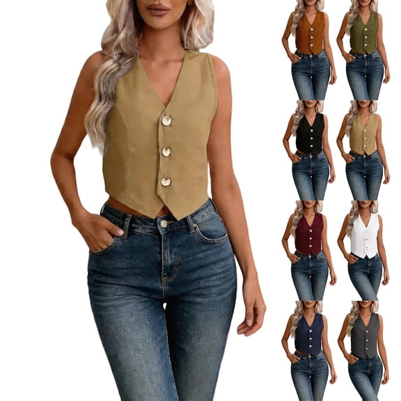 WHEANG 2026 Fashion Summer Vest Tops for Women Cotton Linen Button Down Sleeveless Shirts Comfort Vests Top Single Breasted Slim Fit Casual Layering Tank Top for Daily Outfits Size S Green