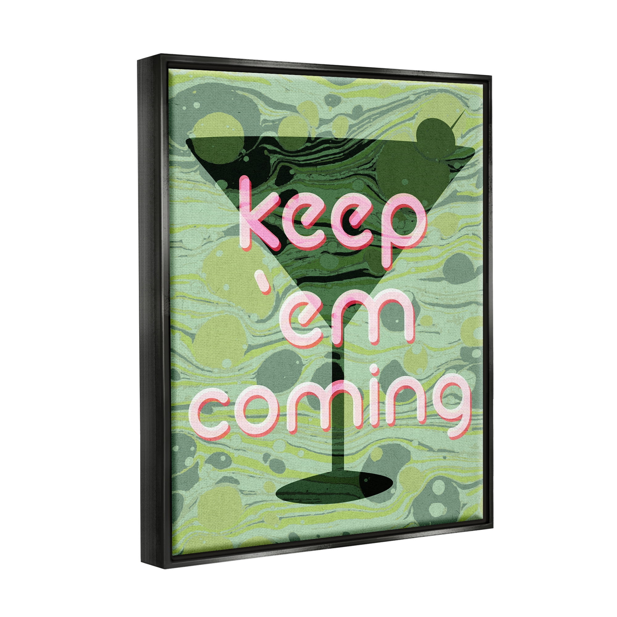 Stupell Industries Keep 'Em Coming Green Martini Food & Beverage Painting Black Floater Framed Art Print Wall Art