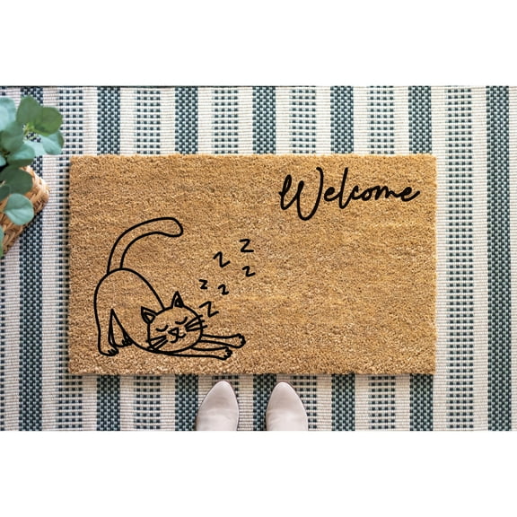 Doormat Sleepy Welcome Cat Welcome Mat Funny First House Gift Front (18" x 30") #5372