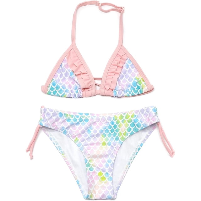 Traje de baño para niñas Bikini con triángulo Halter Trajes de baño de Dos Piezas con Estampado de Leopardo Rosado - C 10-12 Años Rosado - C 10-12 Años Xishao ropa