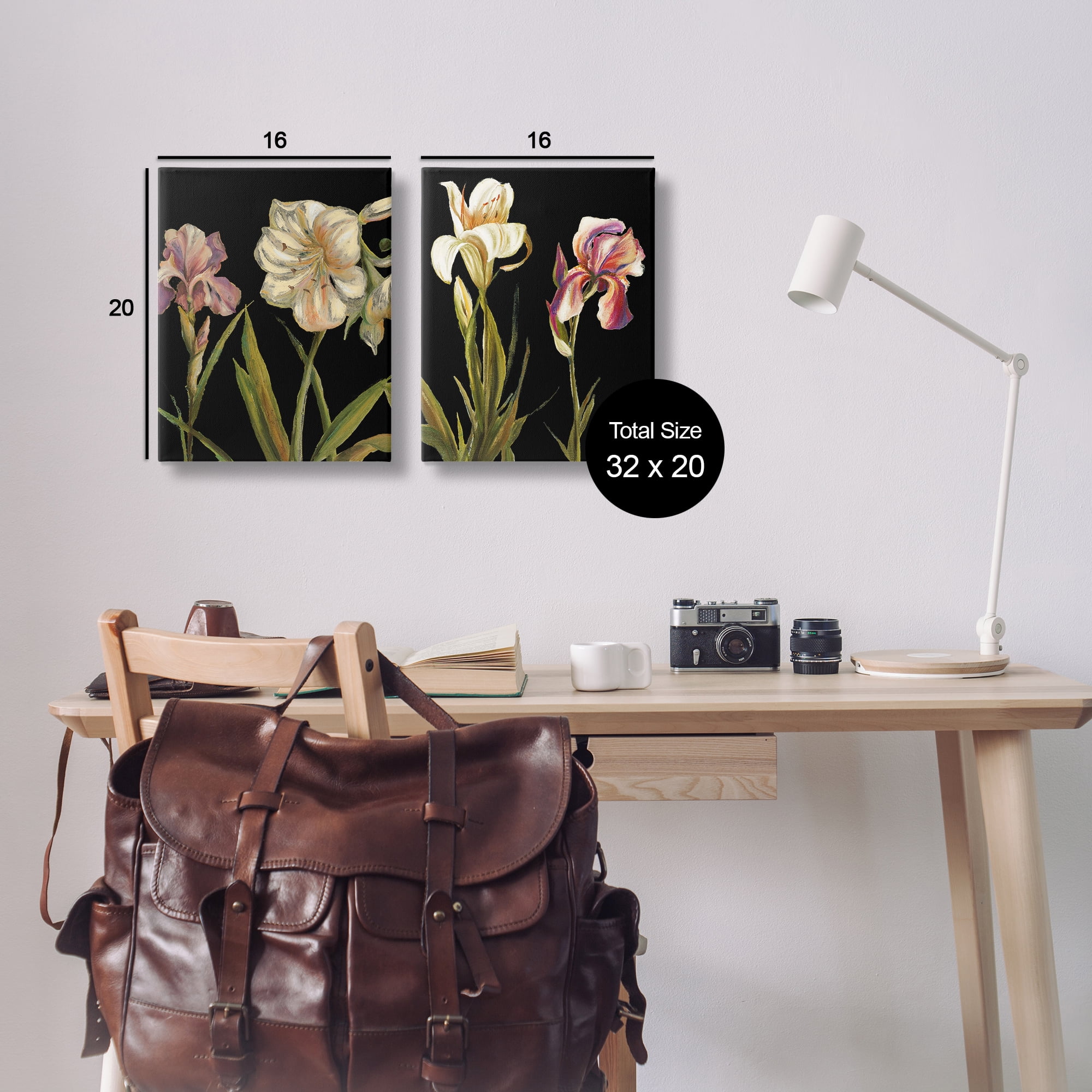 Stupell Industries Blooming Purple Iris White Lily Plants & Flowers Painting Wrapped Canvas Art Print Wall Art, 16 x 20, Set of 2
