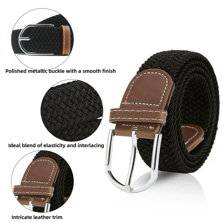 Stretch Braided Golf Belt 2 Pack, Mens Casual Woven Elastic Belt 