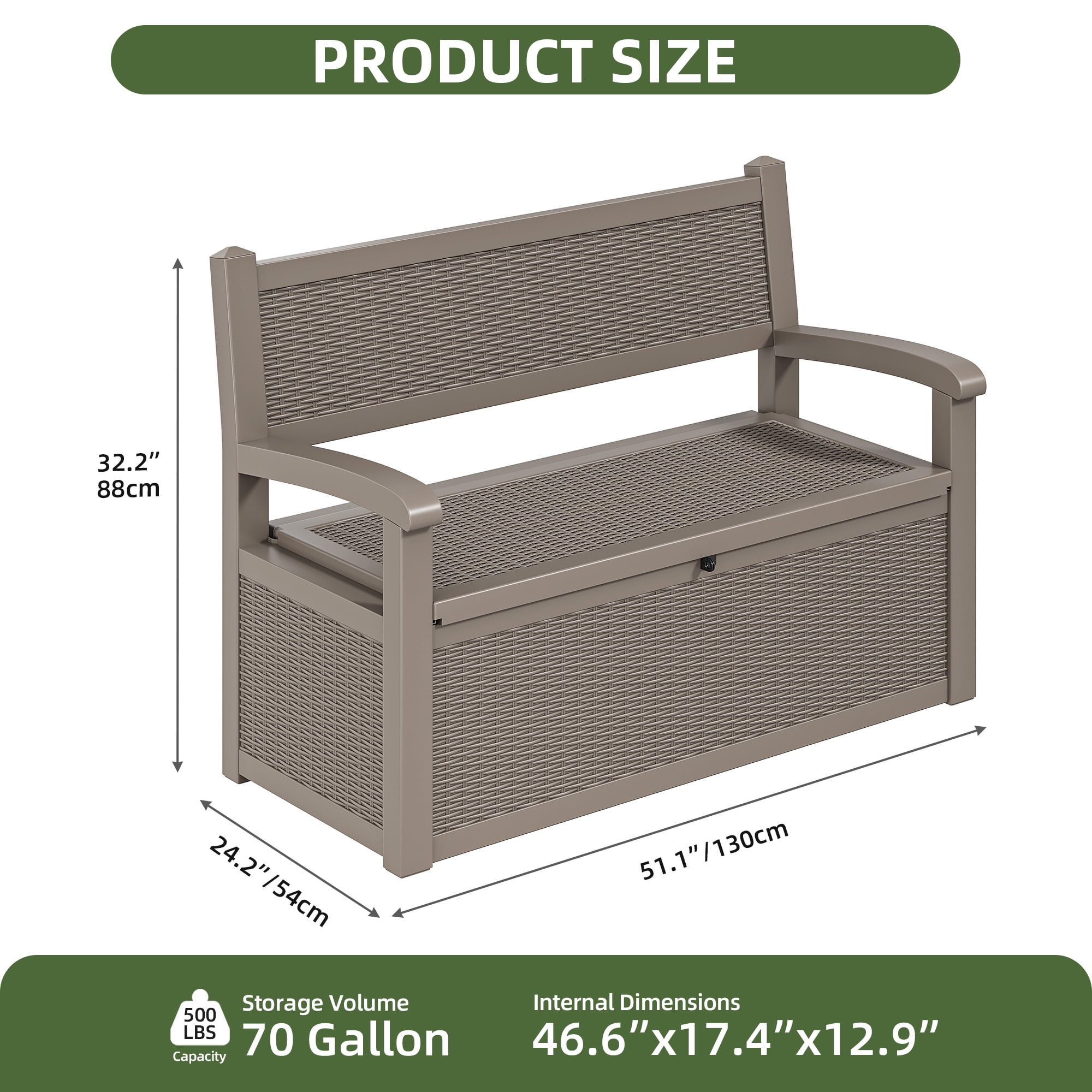 Uforic Uforic 70 Gallon Outdoor Resin Deck Bench,Waterproof & Lockable Storage Box  Bench with Armrests for Garden Patio, Light Brown