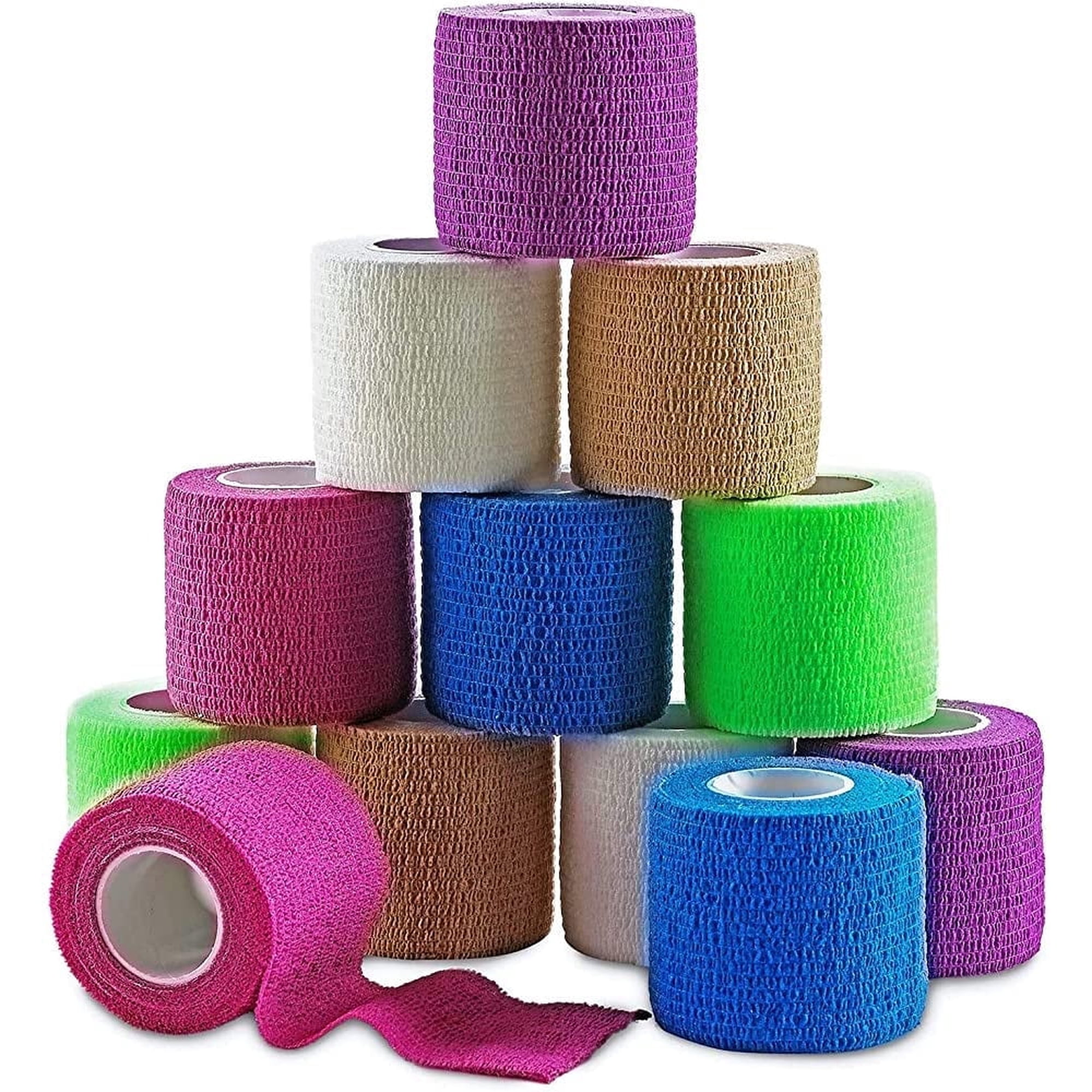 MEDca 2" Self Adherent Cohesive Wrap Bandages, 12 Pack, 5 Yards, Multicolor