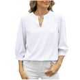 thumbnail image 2 of Summer Fashion Tops For Women Casual Solid Color Keyhole V-Neck 3/4 Sleeve Loose Chiffon Fresh Classic Tshirts White S, 2 of 8