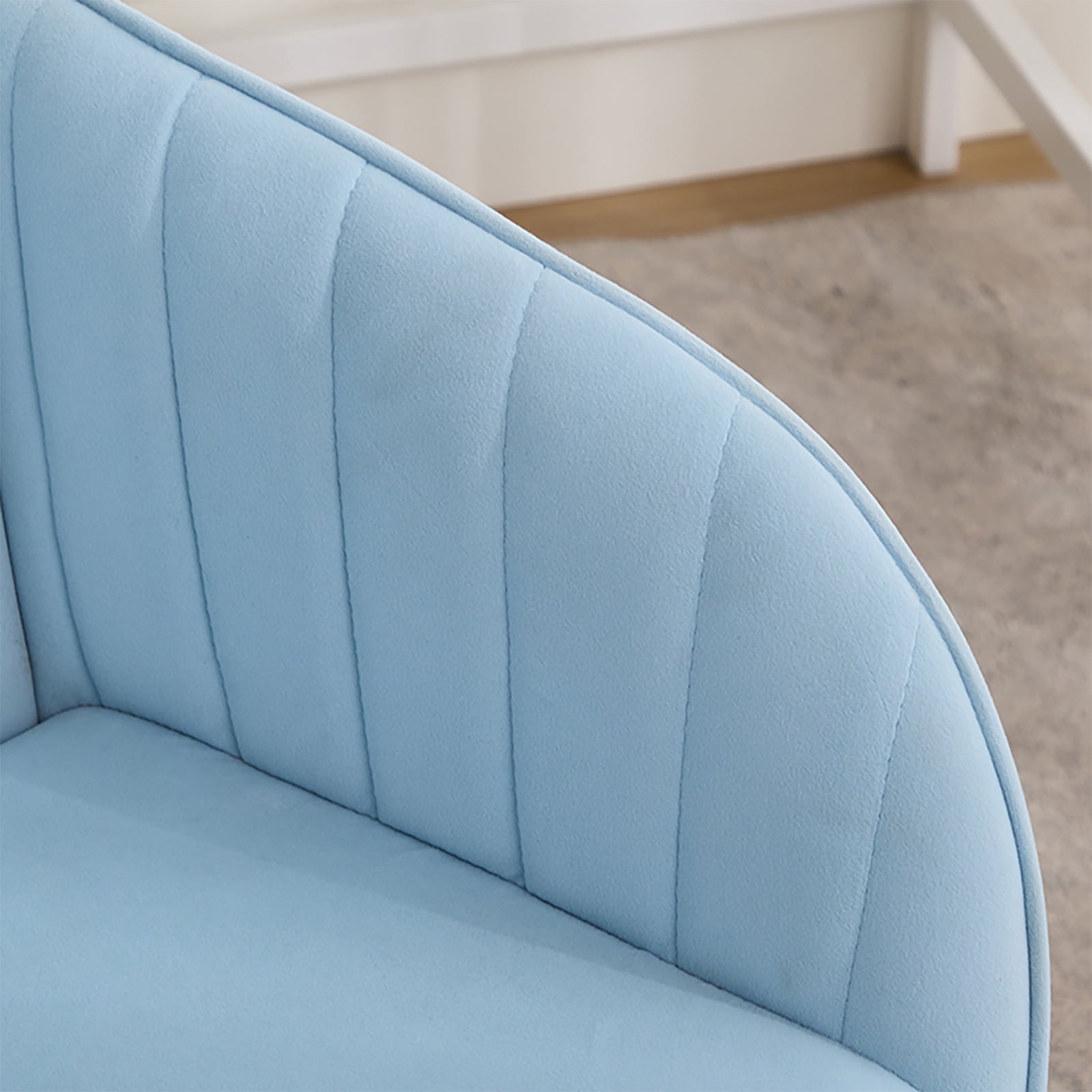 PORKISS Upholstered Desk Chair with Wheels, Ergonomic Adjustable Office Chair, Swivel Computer Task Chair with Velvet for Home Living Room Bedroom Workspace, Baby Blue