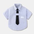 thumbnail image 4 of FYDUU Back To School Shirts for Boys Striped Short Sleeve Button Down Shirt Kids Formal Dress Shirts Fashion Casual School Uniform Tops 3-4 Years, 4 of 9