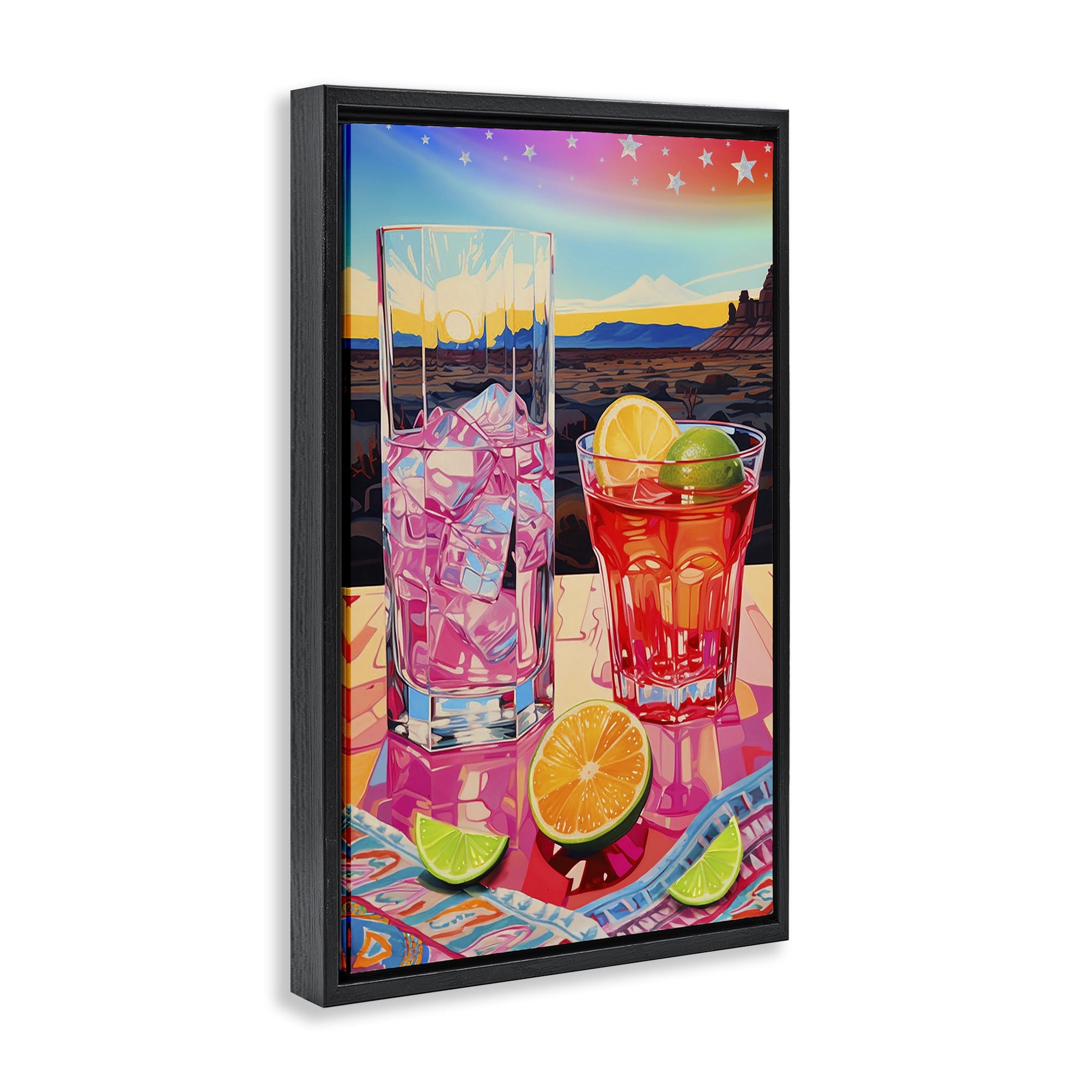 Stupell Industries Cocktails at Sunset View Food & Beverage Painting Black Floater Framed Canvas Art Print Wall Art, 17 x 25
