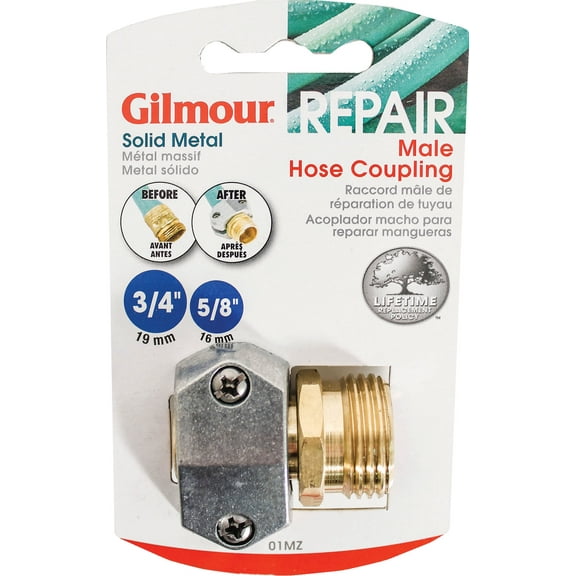 Gilmour Heavy Duty Clamp Repair 5/8in, 3/4in Metal End Hose Coupling Male