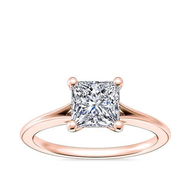 1.00 Carat Excellent Princess Cut Real Diamond Latest Design Solitaire Engagement Ring for Ladies Solid 14K Rose Gold Size 7.5