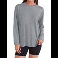thumbnail image 1 of Camisetas de Larga Extragrandes para Mujer 2025, Camisetas Básicas de Cuello Redondo, Tops de Otoño, Ropa Informal de Entrenamiento Y2K Gris Plata M, 1 of 9