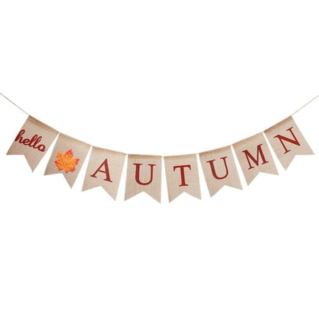 

Amosfun HELLO AUTUMN Brown Letter Printing Banner Maple Leaves Bunting Linen Swallowtail Garland Fall Festival Flag Party Supplie