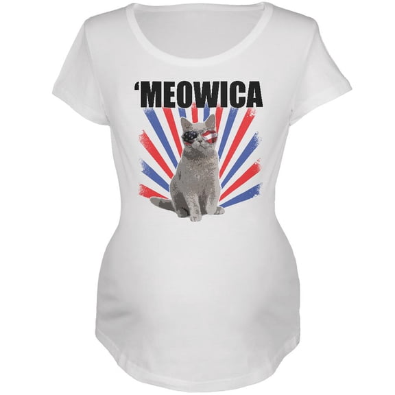 4th Of July Meowica America Patriot Cat Maternity Soft T Shirt White SM