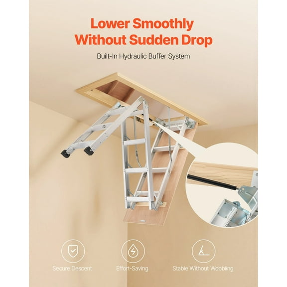 Foldable Attic Ladder Aluminum 375LBS Capacity for Ceiling Height 7.66-10.25 ft