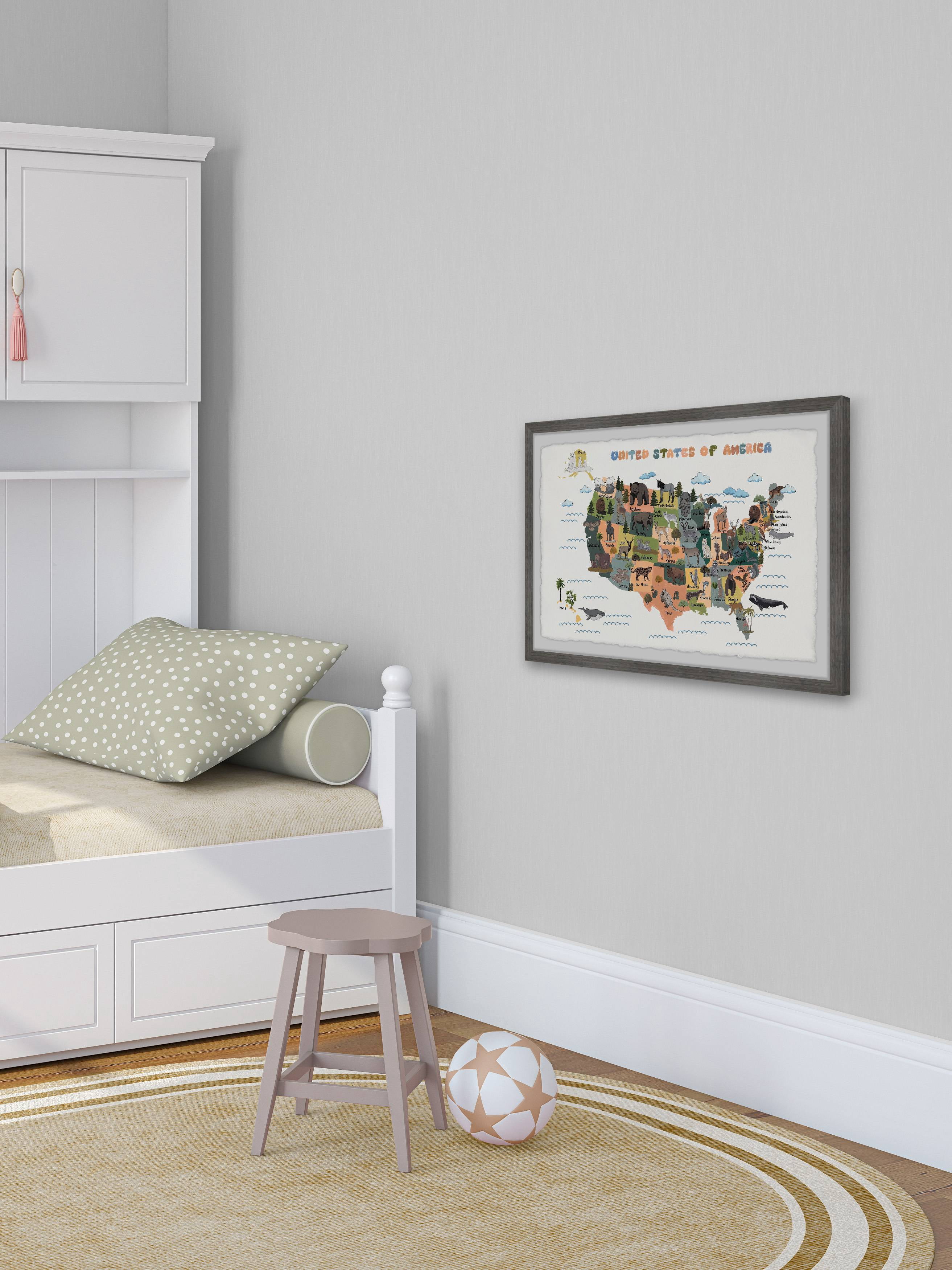 Marmont Hill Colorful US Animals Map Framed Wall Art