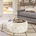 thumbnail image 1 of Chana Glam Velvet and Tempered Glass Coffee Table Ottoman, Beige, 1 of 6