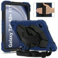 thumbnail image 3 of Kids 3-layer Design Case for Samsung Galaxy Tab A9+ 11.0" 2023 SM-X210 / X216, with Pencil Holder 360 Rotating Kickstand Hand-strap/ Shoulder Strap Heavy Duty Protective Tablet Cover, Navyblue+Black, 3 of 9