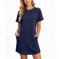 thumbnail image 3 of Lenpel Womens Casual T-Shirt Dresses Crew Neck Short Sleeve Mini Dresses with Pockets Comfy Soft Lounge House Dresses, 3 of 6