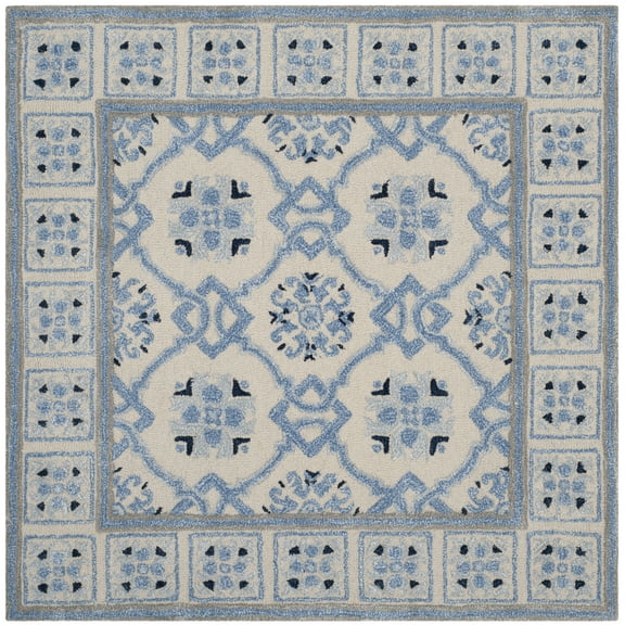 SAFAVIEH Bella Noelle Bordered Area Rug, Ivory/Blue, 3' x 3' Square