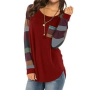 Women Round Neck Long Sleeves Color Block Tunic Shirt