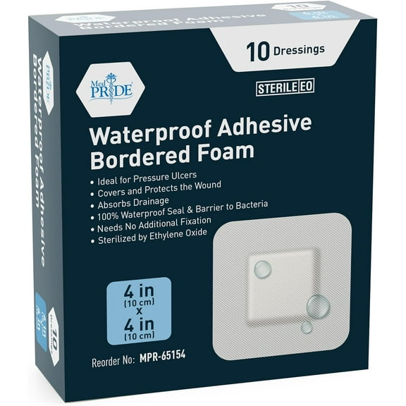 MED PRIDE Silicone Foam Dressing 4x4 inch, 10-Pack Sterile Waterproof Foam Bandages for Wounds with Adhesive Border