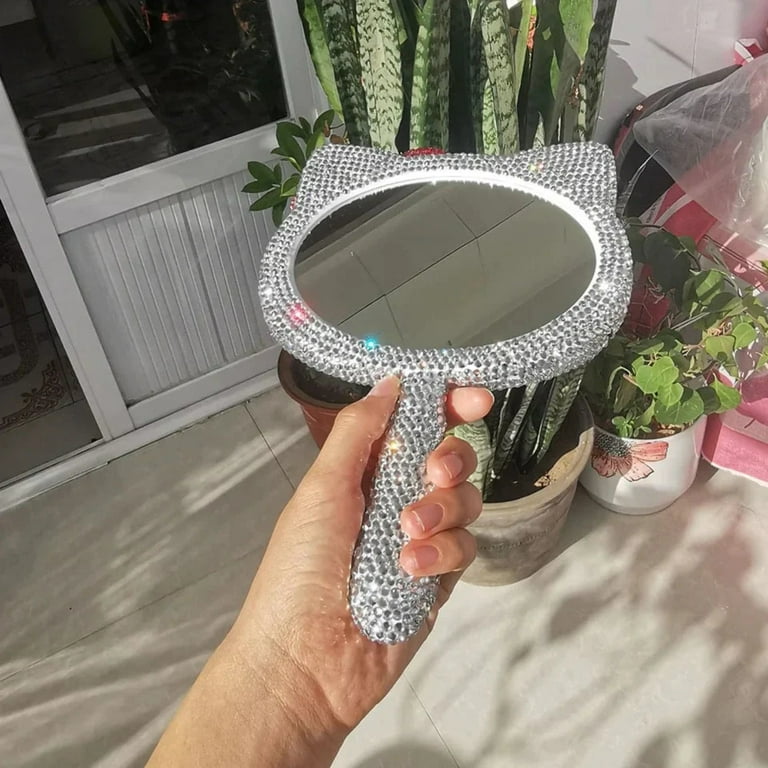 Platinum Diamond Rhinestone Handheld Hello Kitty Mirror
